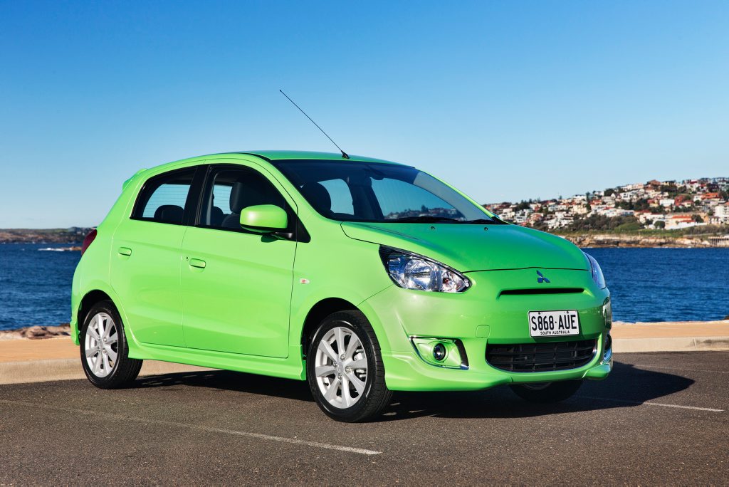 The limited edition Pop Green Mitsubishi Mirage. The limited edition Pop Green Mitsubishi Mirage.